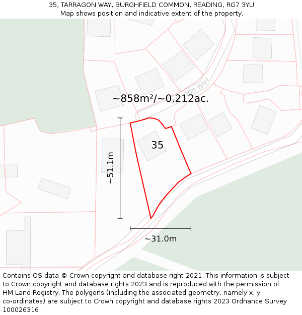 35, TARRAGON WAY, BURGHFIELD COMMON, READING, RG7 3YU: Plot and title map