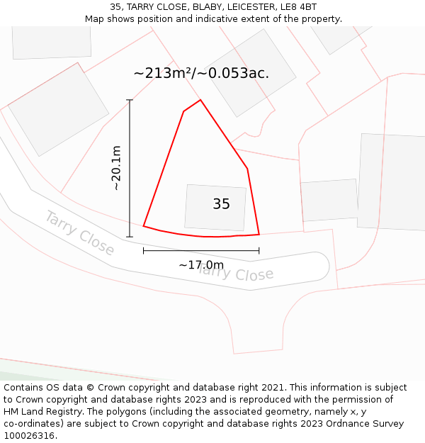35, TARRY CLOSE, BLABY, LEICESTER, LE8 4BT: Plot and title map