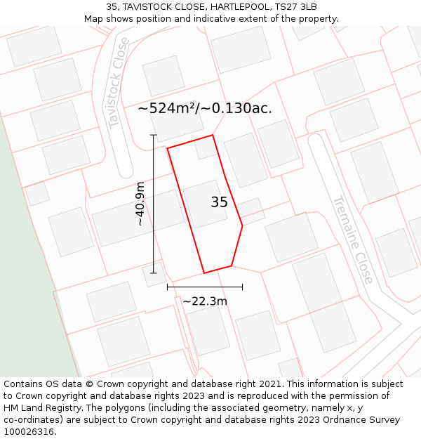 35, TAVISTOCK CLOSE, HARTLEPOOL, TS27 3LB: Plot and title map