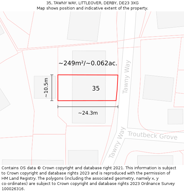 35, TAWNY WAY, LITTLEOVER, DERBY, DE23 3XG: Plot and title map