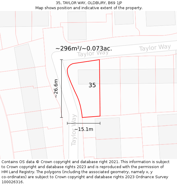 35, TAYLOR WAY, OLDBURY, B69 1JP: Plot and title map