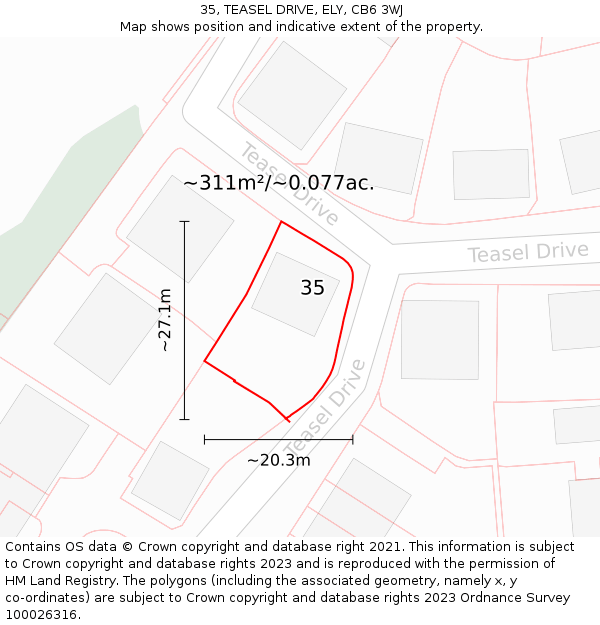 35, TEASEL DRIVE, ELY, CB6 3WJ: Plot and title map