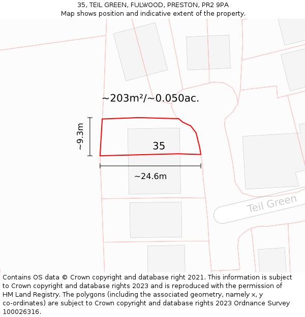35, TEIL GREEN, FULWOOD, PRESTON, PR2 9PA: Plot and title map