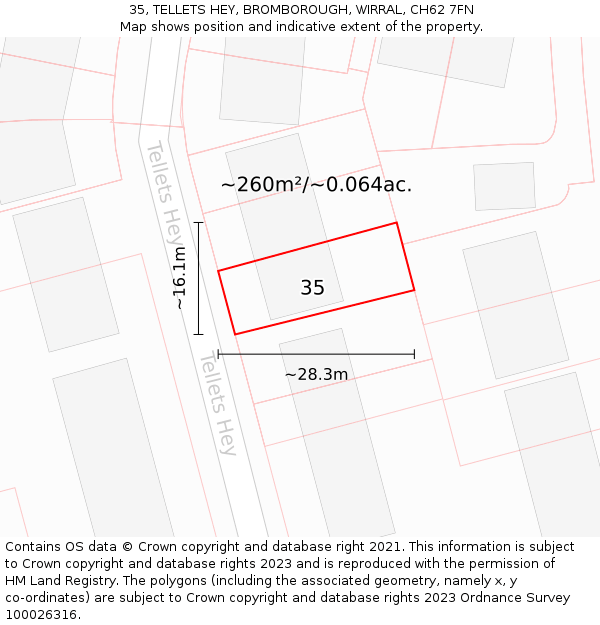 35, TELLETS HEY, BROMBOROUGH, WIRRAL, CH62 7FN: Plot and title map