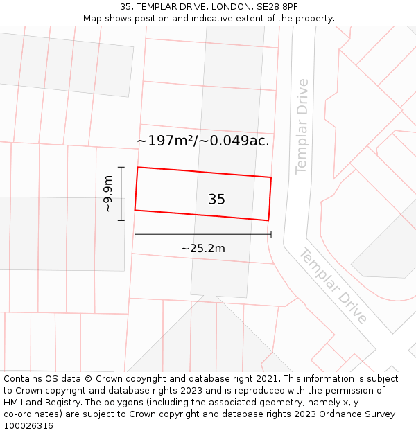 35, TEMPLAR DRIVE, LONDON, SE28 8PF: Plot and title map