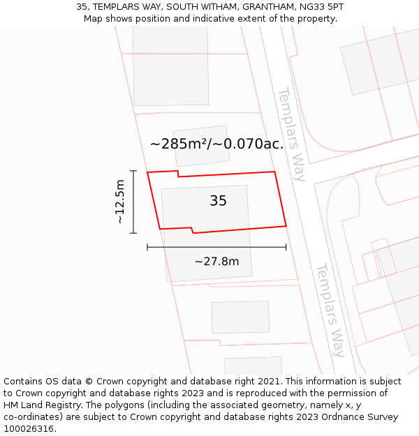 35, TEMPLARS WAY, SOUTH WITHAM, GRANTHAM, NG33 5PT: Plot and title map