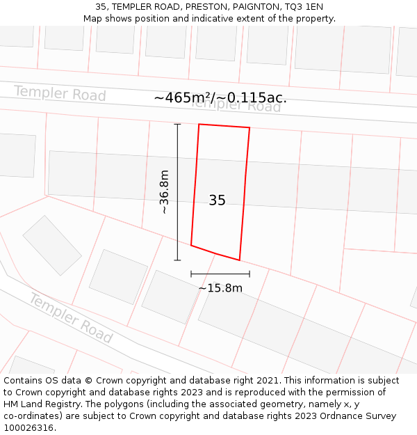 35, TEMPLER ROAD, PRESTON, PAIGNTON, TQ3 1EN: Plot and title map