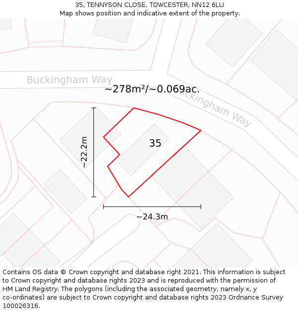 35, TENNYSON CLOSE, TOWCESTER, NN12 6LU: Plot and title map