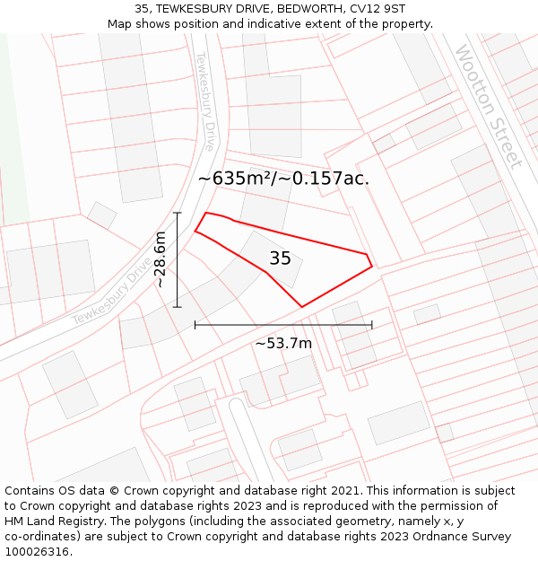 35, TEWKESBURY DRIVE, BEDWORTH, CV12 9ST: Plot and title map