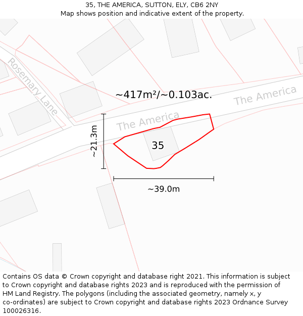 35, THE AMERICA, SUTTON, ELY, CB6 2NY: Plot and title map