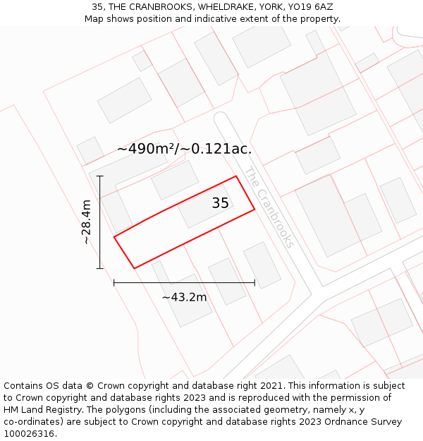 35, THE CRANBROOKS, WHELDRAKE, YORK, YO19 6AZ: Plot and title map