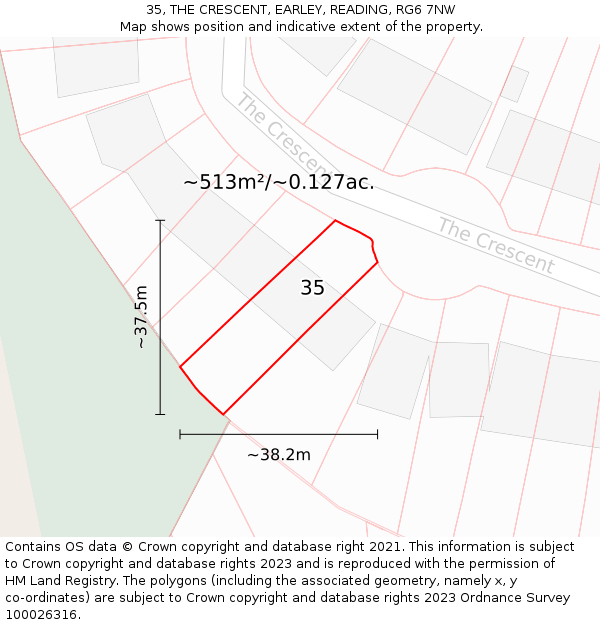 35, THE CRESCENT, EARLEY, READING, RG6 7NW: Plot and title map