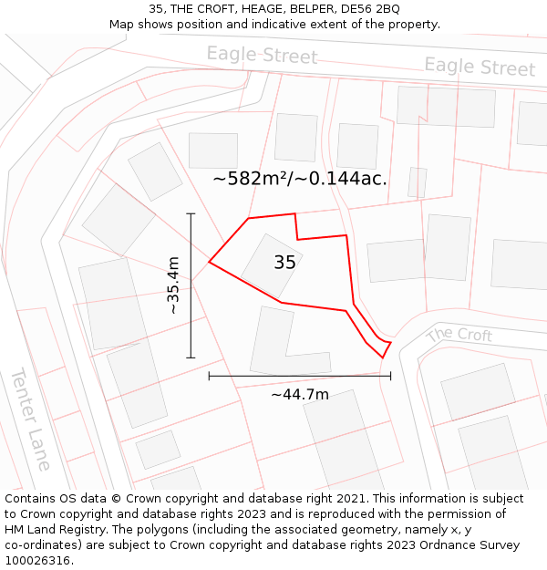 35, THE CROFT, HEAGE, BELPER, DE56 2BQ: Plot and title map