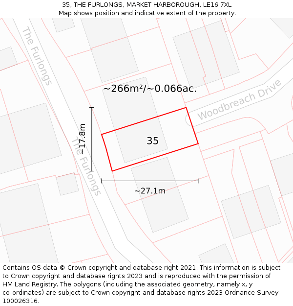 35, THE FURLONGS, MARKET HARBOROUGH, LE16 7XL: Plot and title map