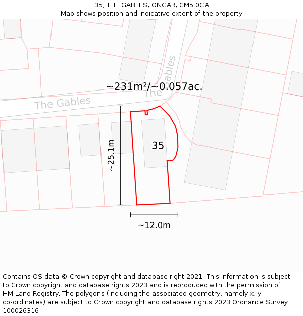 35, THE GABLES, ONGAR, CM5 0GA: Plot and title map