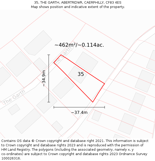 35, THE GARTH, ABERTRIDWR, CAERPHILLY, CF83 4ES: Plot and title map