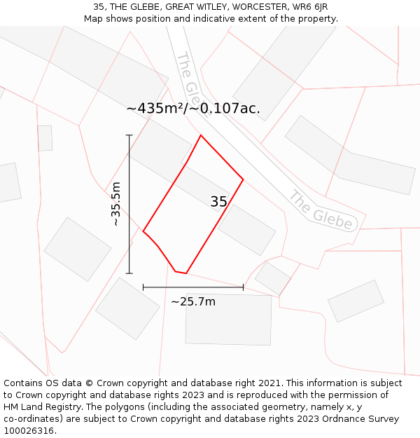 35, THE GLEBE, GREAT WITLEY, WORCESTER, WR6 6JR: Plot and title map