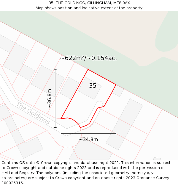 35, THE GOLDINGS, GILLINGHAM, ME8 0AX: Plot and title map