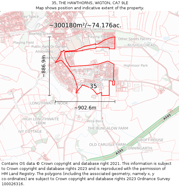 35, THE HAWTHORNS, WIGTON, CA7 9LE: Plot and title map