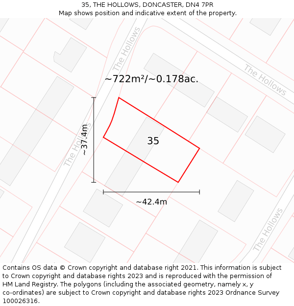 35, THE HOLLOWS, DONCASTER, DN4 7PR: Plot and title map
