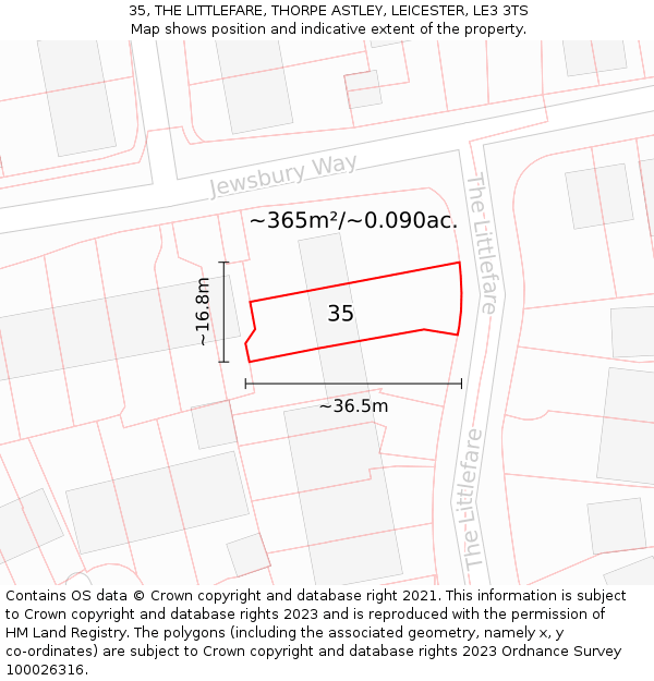 35, THE LITTLEFARE, THORPE ASTLEY, LEICESTER, LE3 3TS: Plot and title map