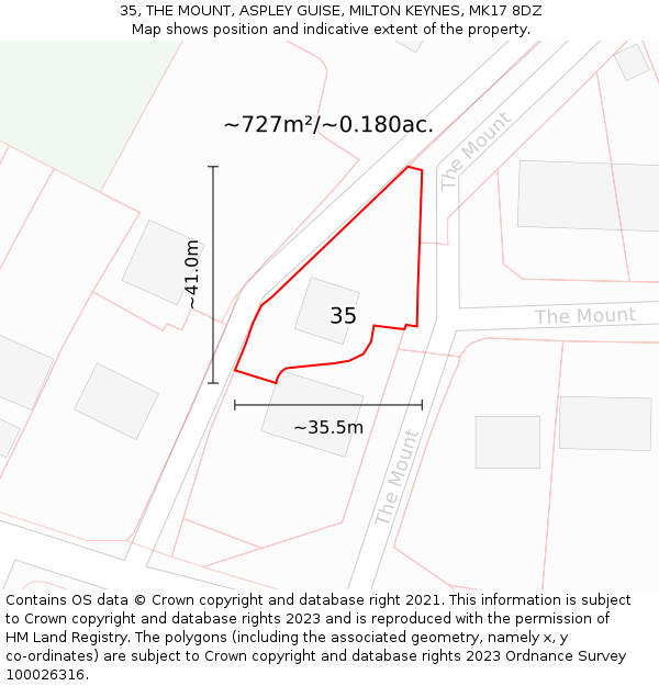 35, THE MOUNT, ASPLEY GUISE, MILTON KEYNES, MK17 8DZ: Plot and title map