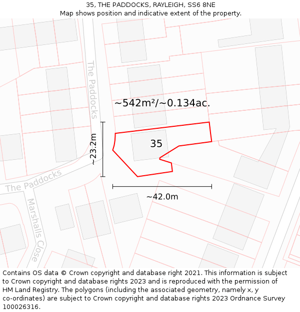 35, THE PADDOCKS, RAYLEIGH, SS6 8NE: Plot and title map