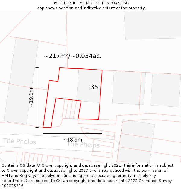 35, THE PHELPS, KIDLINGTON, OX5 1SU: Plot and title map