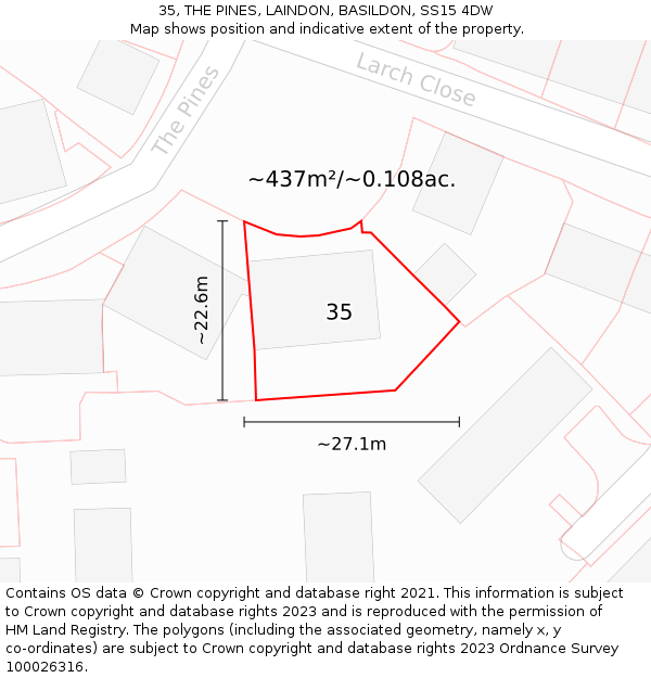 35, THE PINES, LAINDON, BASILDON, SS15 4DW: Plot and title map