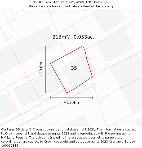 35, THE POPLARS, FERRING, WORTHING, BN12 5QL: Plot and title map