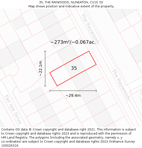 35, THE RAYWOODS, NUNEATON, CV10 7JY: Plot and title map