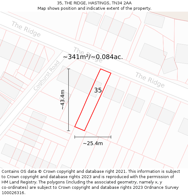 35, THE RIDGE, HASTINGS, TN34 2AA: Plot and title map
