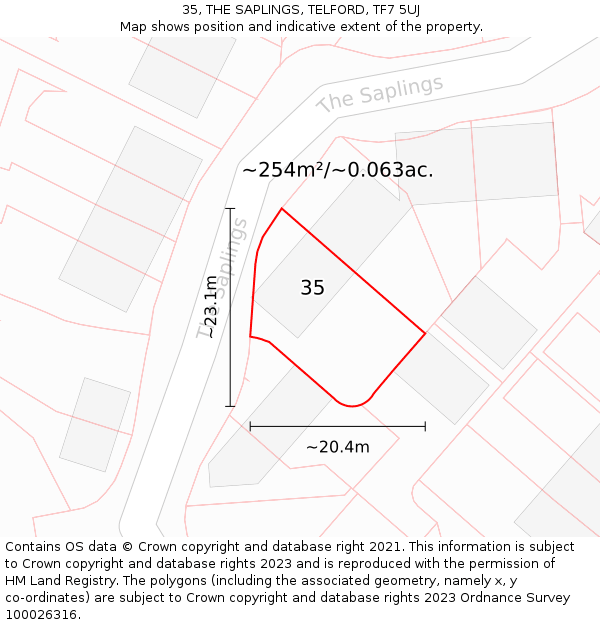 35, THE SAPLINGS, TELFORD, TF7 5UJ: Plot and title map