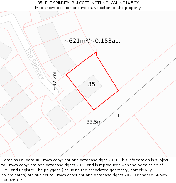 35, THE SPINNEY, BULCOTE, NOTTINGHAM, NG14 5GX: Plot and title map