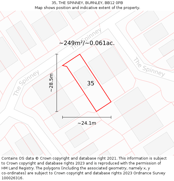 35, THE SPINNEY, BURNLEY, BB12 0PB: Plot and title map