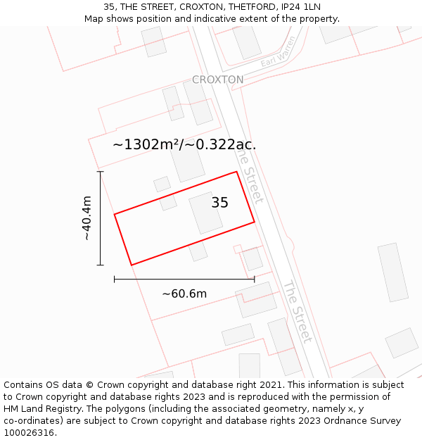 35, THE STREET, CROXTON, THETFORD, IP24 1LN: Plot and title map