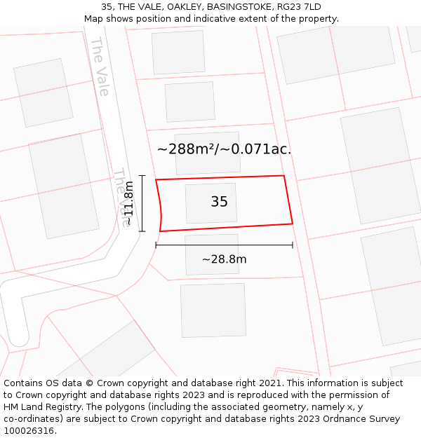 35, THE VALE, OAKLEY, BASINGSTOKE, RG23 7LD: Plot and title map