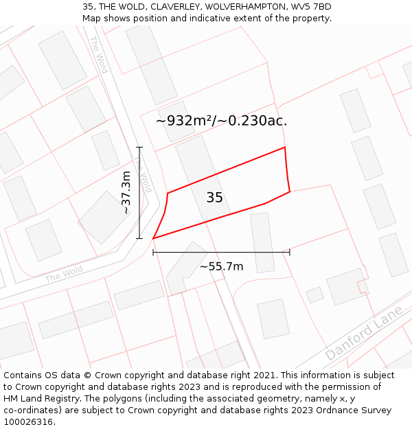 35, THE WOLD, CLAVERLEY, WOLVERHAMPTON, WV5 7BD: Plot and title map