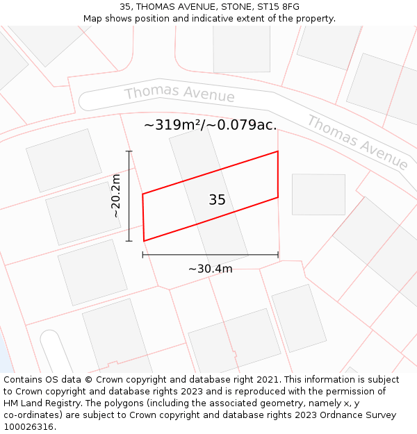 35, THOMAS AVENUE, STONE, ST15 8FG: Plot and title map