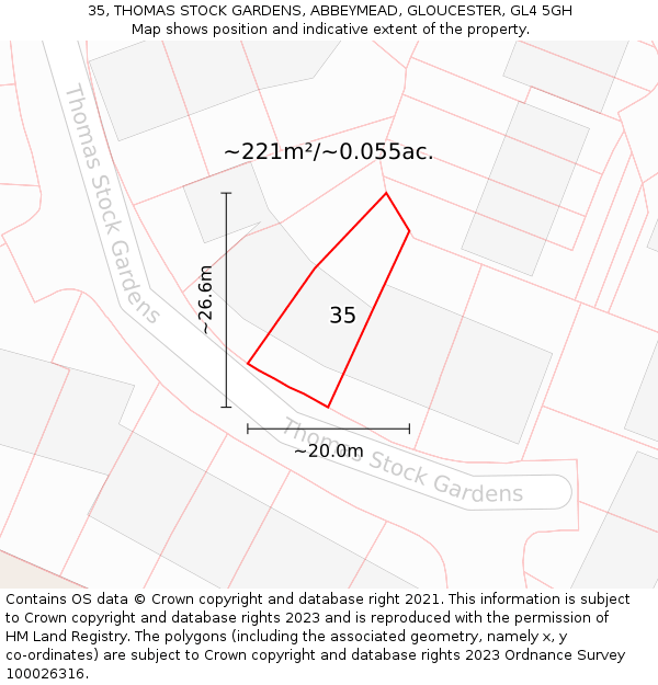 35, THOMAS STOCK GARDENS, ABBEYMEAD, GLOUCESTER, GL4 5GH: Plot and title map