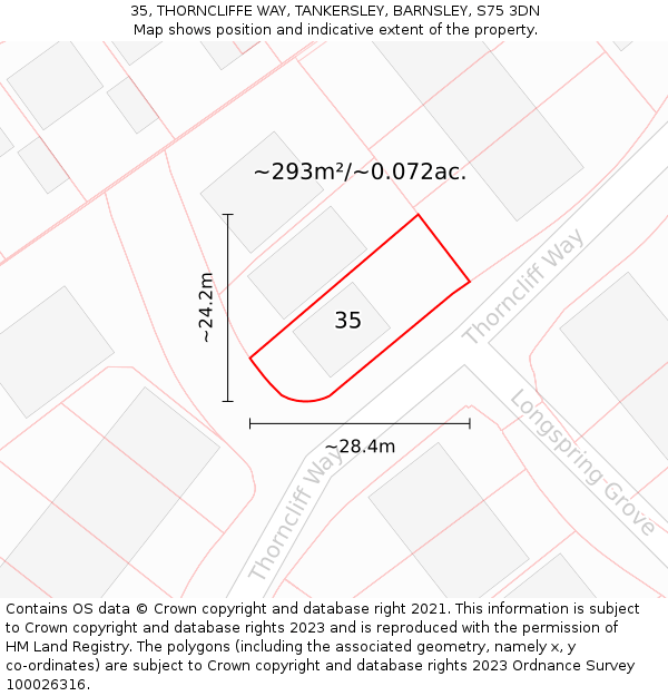 35, THORNCLIFFE WAY, TANKERSLEY, BARNSLEY, S75 3DN: Plot and title map