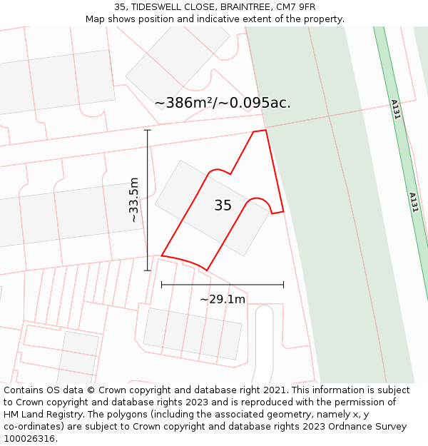 35, TIDESWELL CLOSE, BRAINTREE, CM7 9FR: Plot and title map