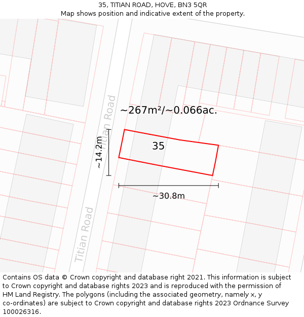 35, TITIAN ROAD, HOVE, BN3 5QR: Plot and title map
