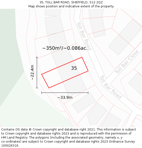 35, TOLL BAR ROAD, SHEFFIELD, S12 2QZ: Plot and title map