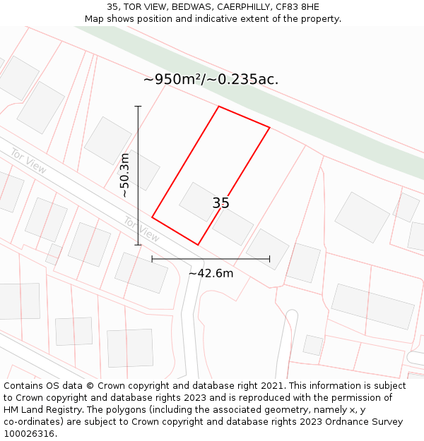 35, TOR VIEW, BEDWAS, CAERPHILLY, CF83 8HE: Plot and title map