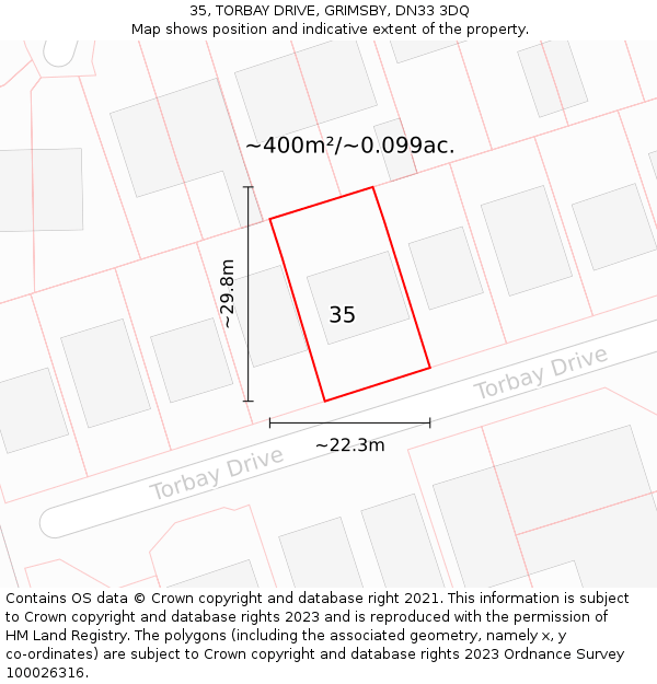 35, TORBAY DRIVE, GRIMSBY, DN33 3DQ: Plot and title map