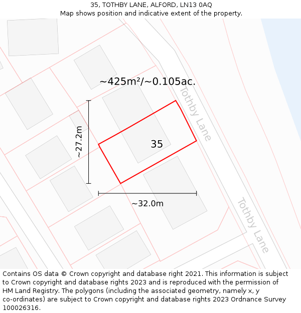 35, TOTHBY LANE, ALFORD, LN13 0AQ: Plot and title map