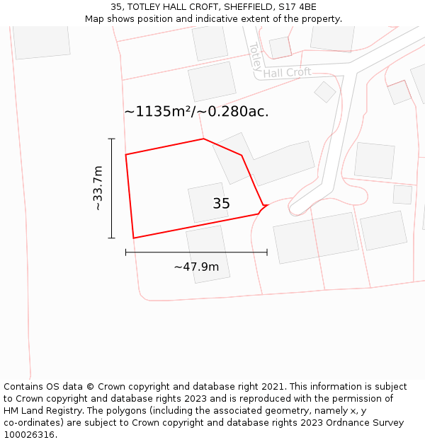35, TOTLEY HALL CROFT, SHEFFIELD, S17 4BE: Plot and title map