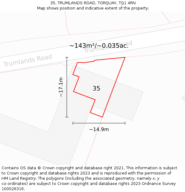 35, TRUMLANDS ROAD, TORQUAY, TQ1 4RN: Plot and title map