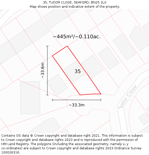 35, TUDOR CLOSE, SEAFORD, BN25 2LX: Plot and title map